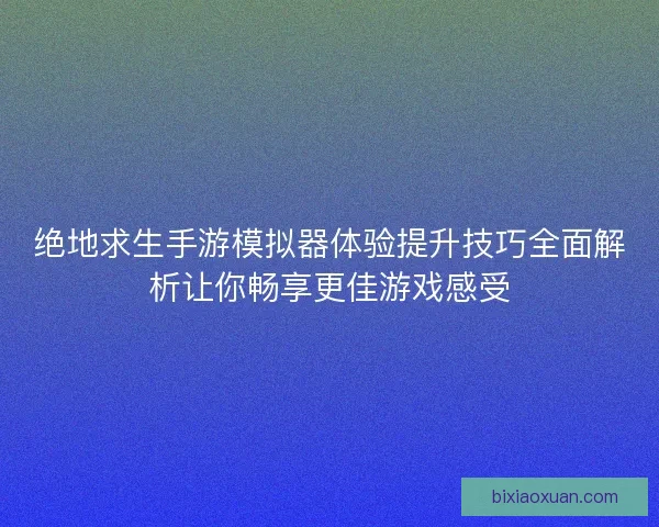 绝地求生手游模拟器体验提升技巧全面解析让你畅享更佳游戏感受