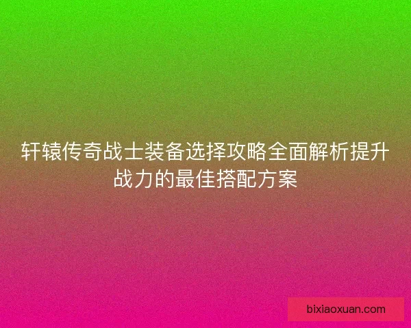 轩辕传奇战士装备选择攻略全面解析提升战力的最佳搭配方案