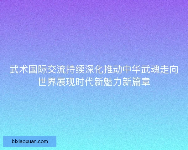 武术国际交流持续深化推动中华武魂走向世界展现时代新魅力新篇章